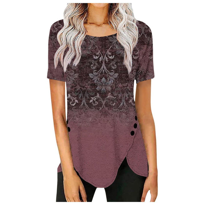 Dame bluseskjorte med floralt design og asymmetrisk kant Stilla