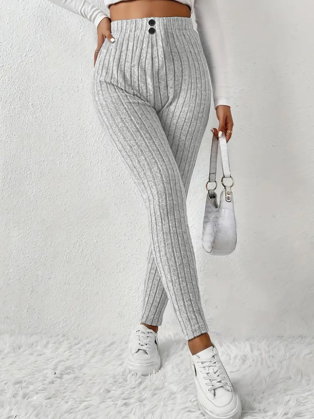 Kvinders højtaljede ribstrikkede leggings Stilla