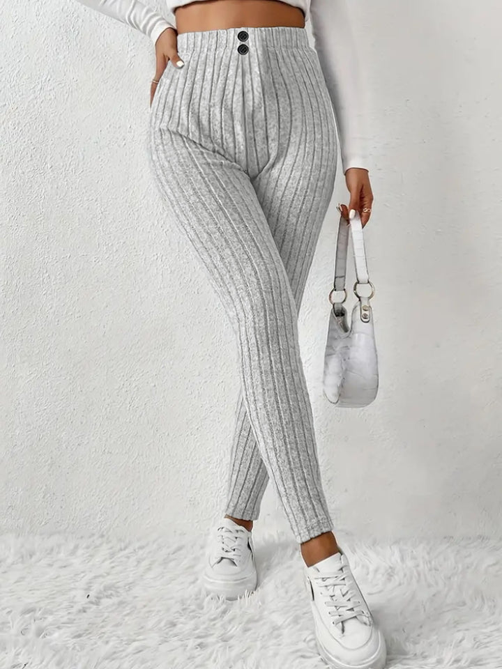 Kvinders højtaljede ribstrikkede leggings Stilla
