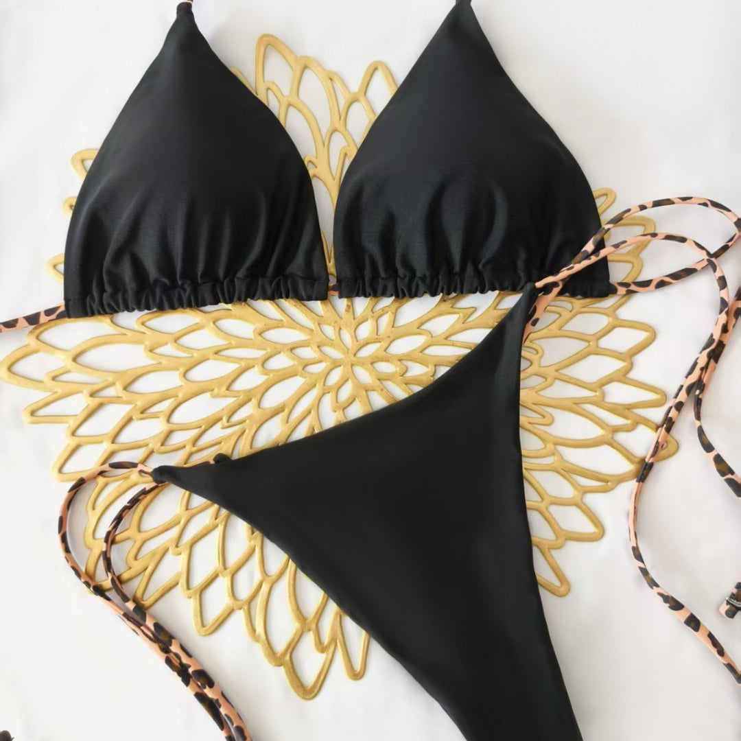 Dame Triangel-Bikini-Sæt med justerbare stropper og moderigtig leoprint Skovae