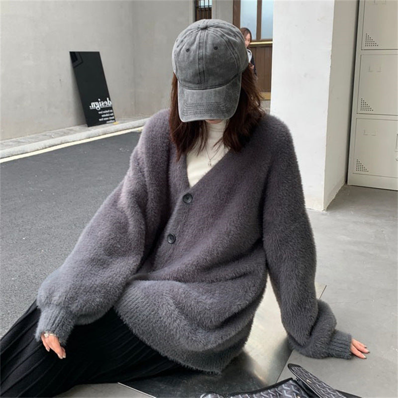Kvinders Fluffy Cardigan med Knapdetaljer og Løs Pasform Stilla