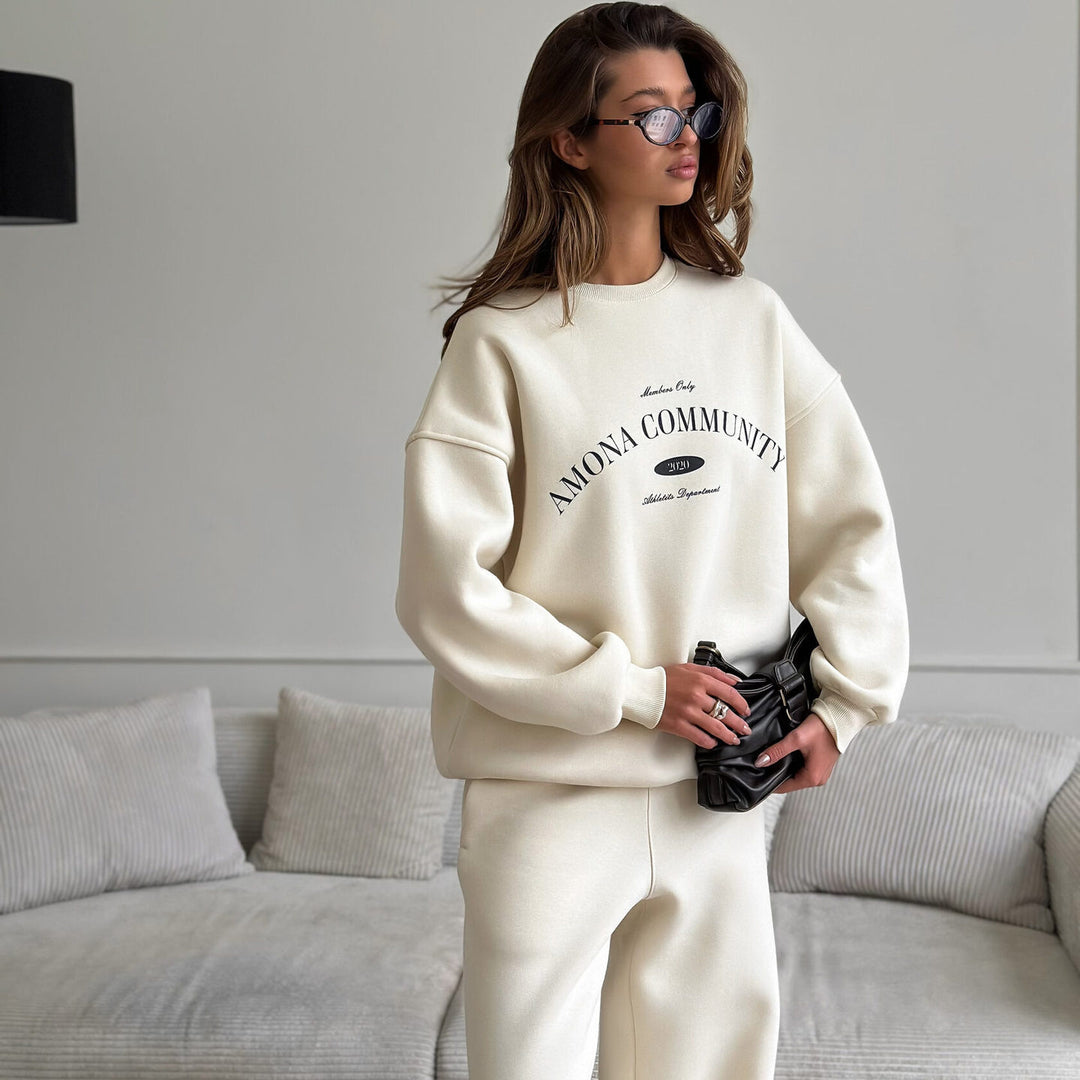 Kvinder casual oversized sweatshirt med kreativ tekstdesign og komfortable joggingbukser Skovae