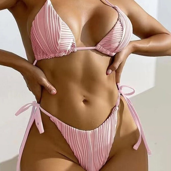 Dame Triangel-Bikini-Sæt med smagfulde folder og justerbare bindebånd Stilla