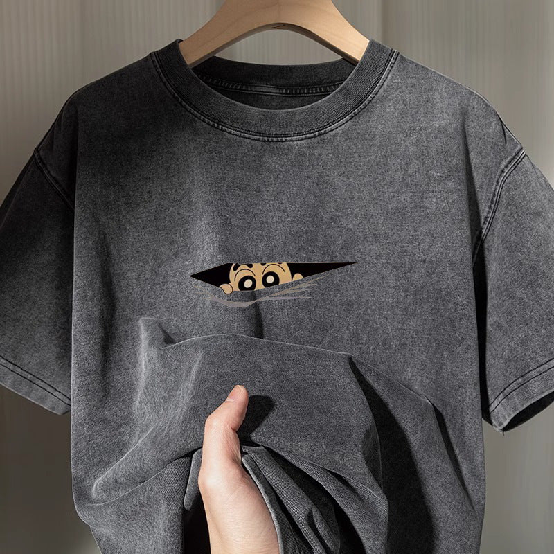 Dame T-shirt med inspirerende cartoon-motiv og afslappet pasform Stilla