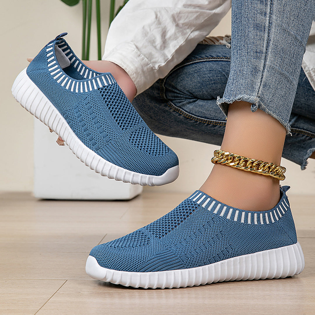 Damer nan elastisk slip-on komfort sneakers med tredimensionel strikstruktur og profileret let sål Skovae