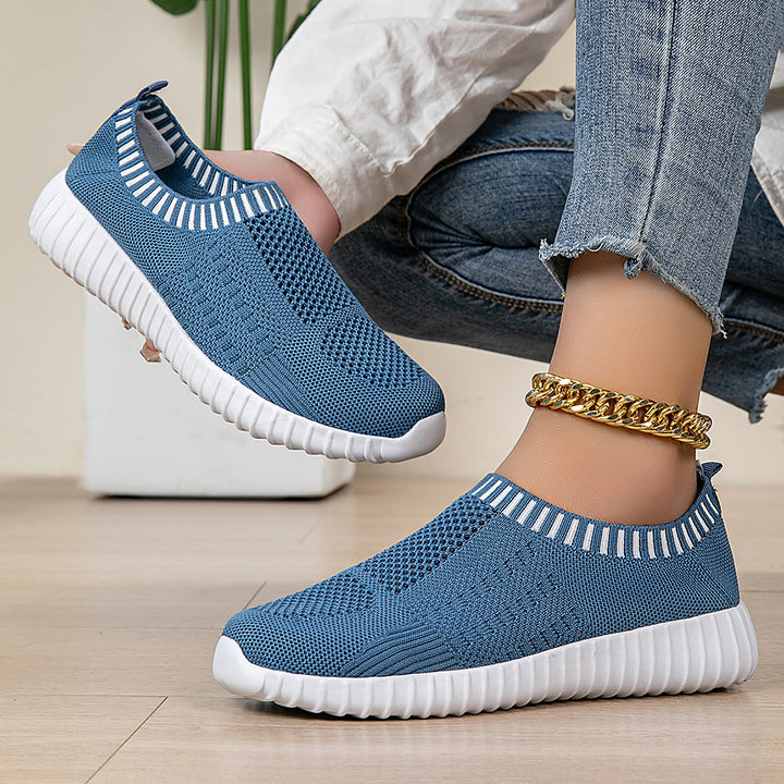 Damer nan elastisk slip-on komfort sneakers med tredimensionel strikstruktur og profileret let sål Skovae
