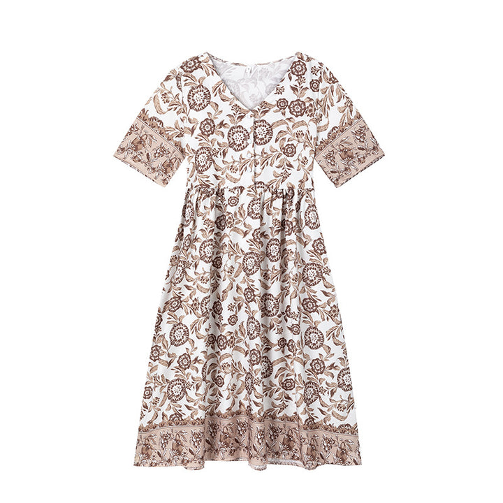 Dame Elegant Vintage Blomster Midi Kjole Stilla