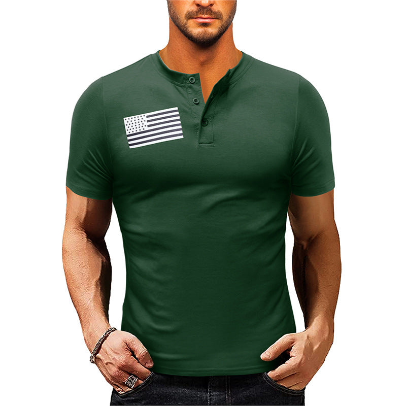 Herrer Kortærmet Henley Shirt med moderigtigt flagtryk Stilla