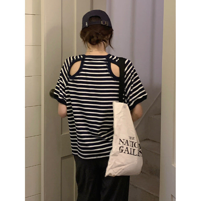 Femme stribet Cut-Out ryg T-shirt Stilla