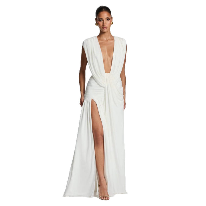 Damer Elegant Wrap Dress med Dyb V-Hals og Rynket Skirt