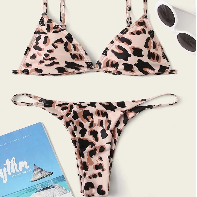 Dame triangel-bikini med spændende leopard-design Skovae