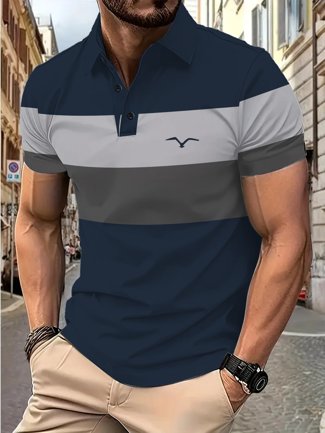 Herrer polo skjorte med moderne farveblok-design Stilla