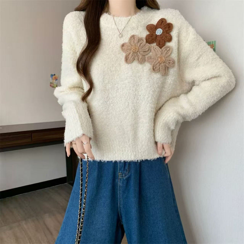 Kvinderne Cozy Sweater med Floral 3D Design Stilla