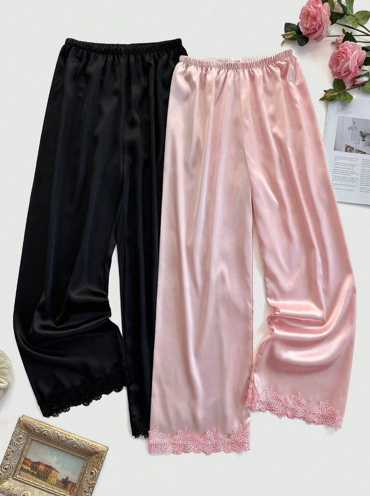 Dame Satin Spitze Trim Natkjole Stilla