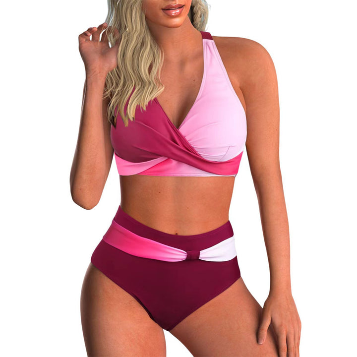 Dame Højskåret Bikini-sæt med elegant V-wrap-top og Comfort-bund Skovae