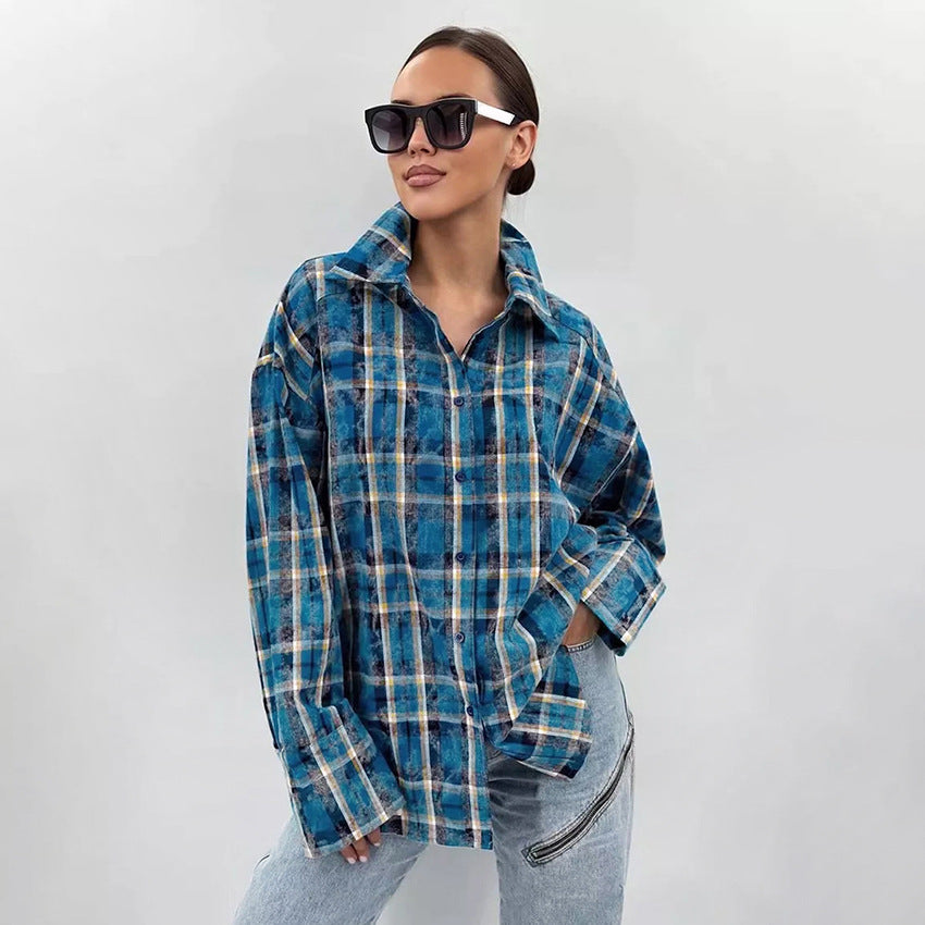 Dame Oversized Skjorte i Ternet Mønster Stilla