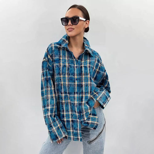 Dame Oversized Skjorte i Ternet Mønster Stilla