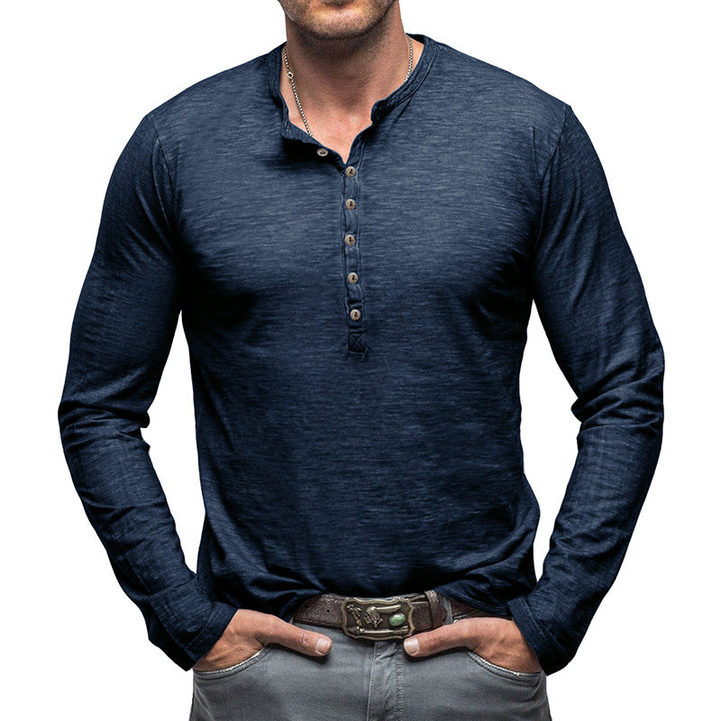 Herrer Langærmet Henley-skjorte med elegant knaplukning og struktureret stof Stilla