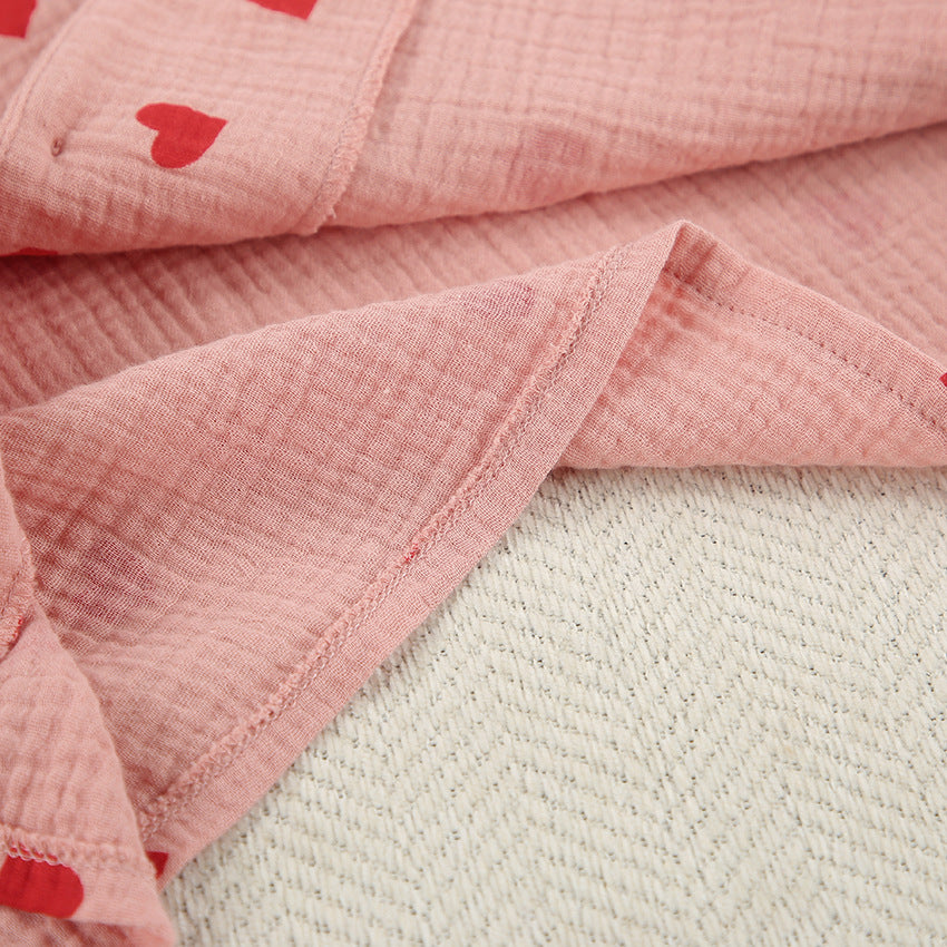 Dame pajamasæt med hjerteprint og elegant knude bluse Stilla
