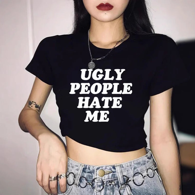 Damer Crop-T-Shirt med legende kirsebærmotiv og elegant sløjfeprint Skovae