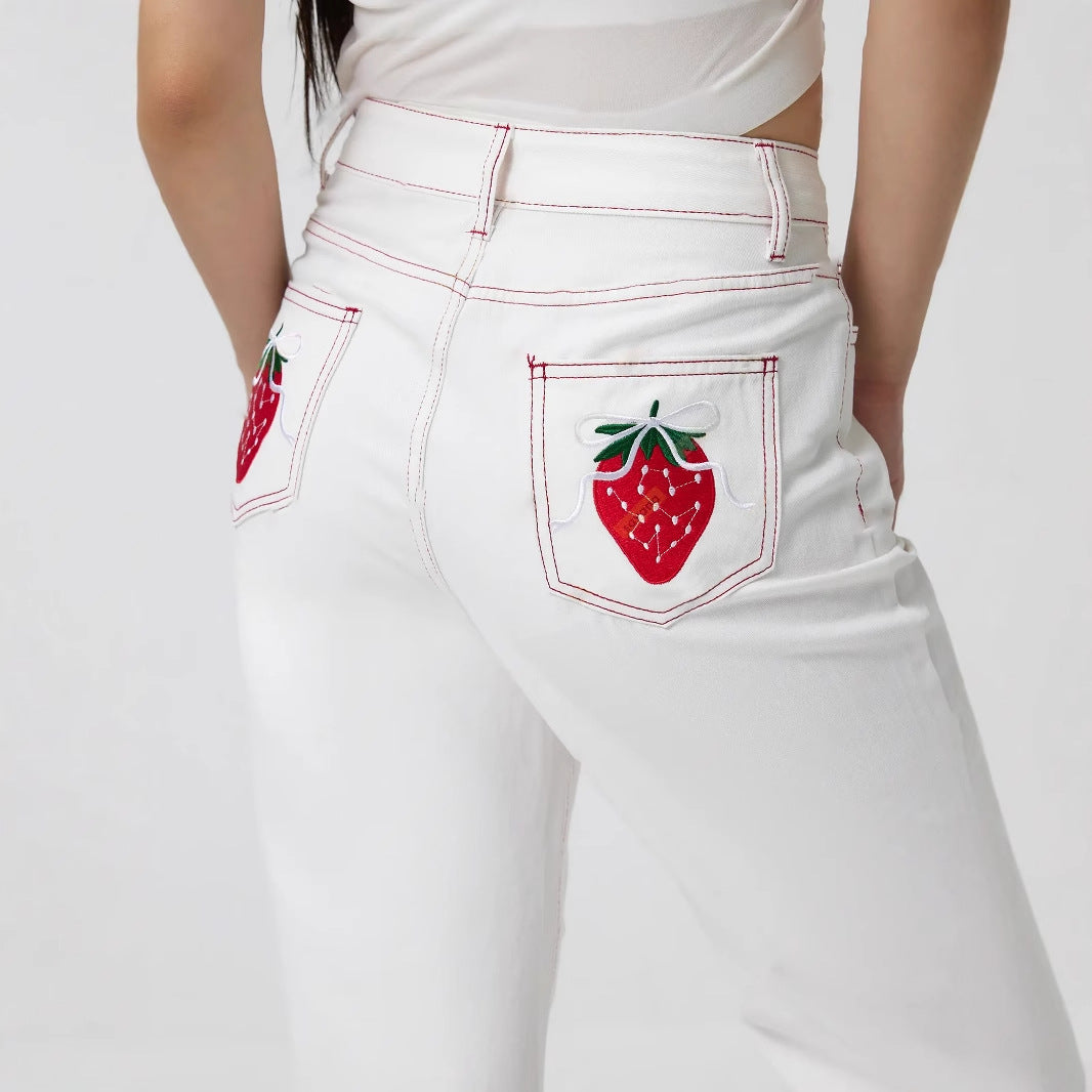 Damer elegante jeans med frugtbroderi Stilla