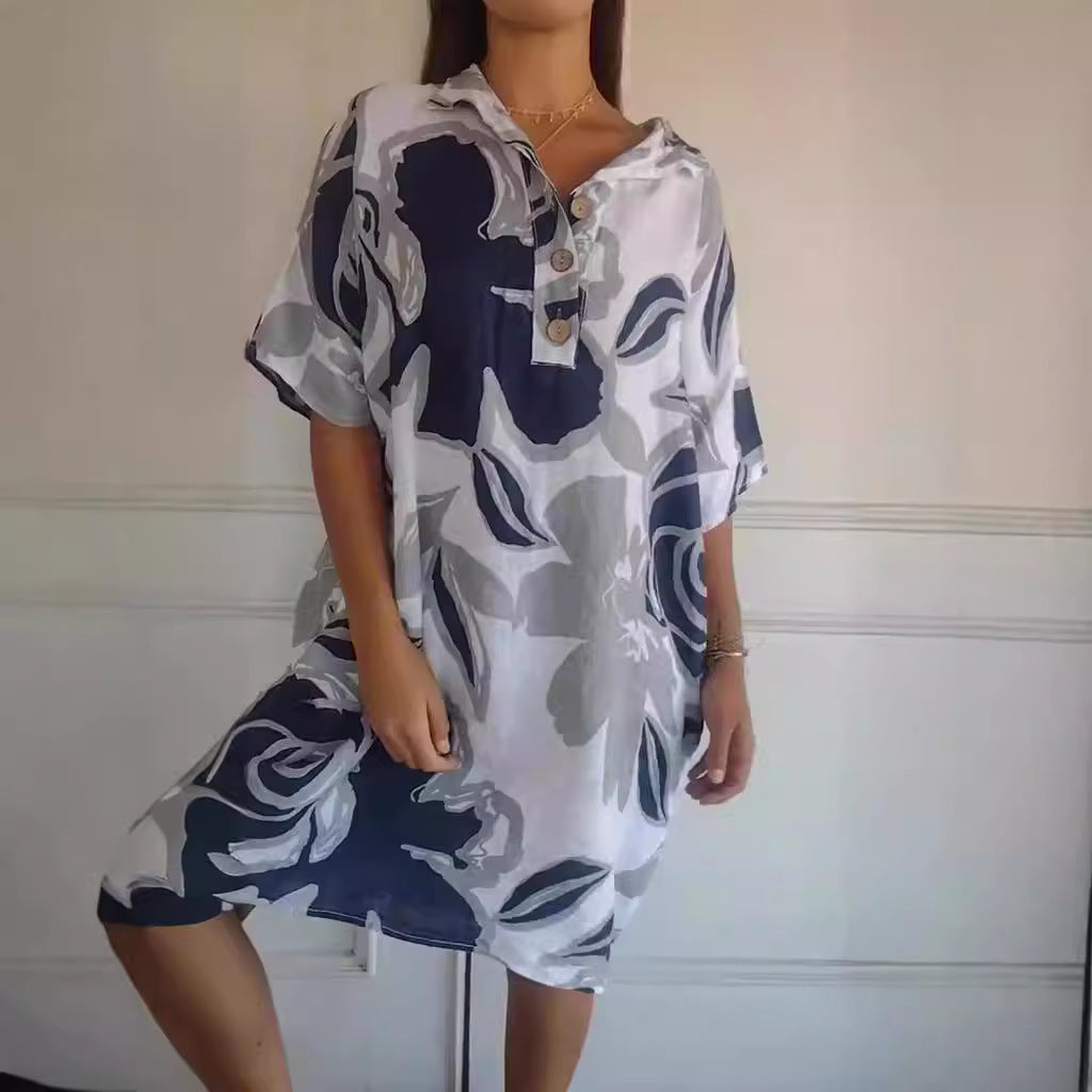 Dame sommerligt tunika-kjole med et moderne blomsterdesign Stilla