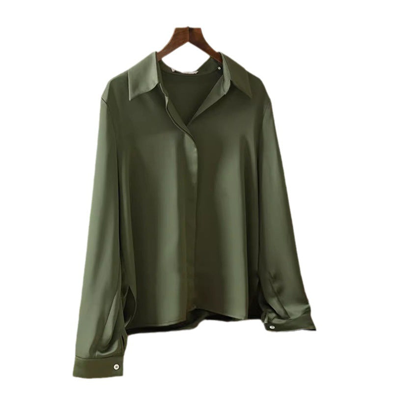Dame elegant skjortebluse i let satin Stilla