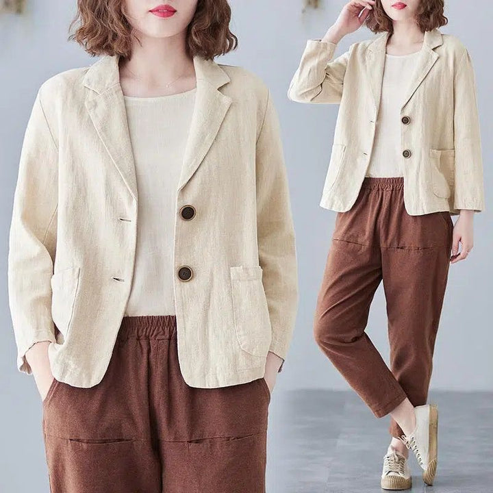 Kvinders afslappede linned blazer med stilfulde kontrastknapper Stilla