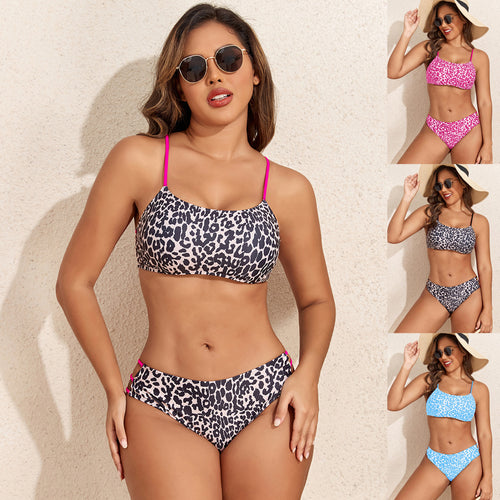 Dame leopardmønster bikini-sæt med sporty detaljer Skovae