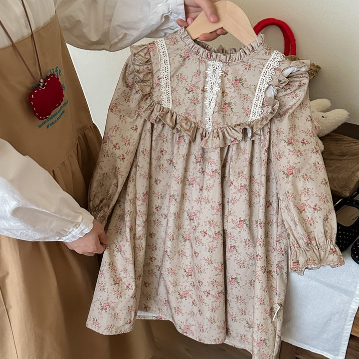 Pige Vintage Blomster Rufflesvingkjole Stilla