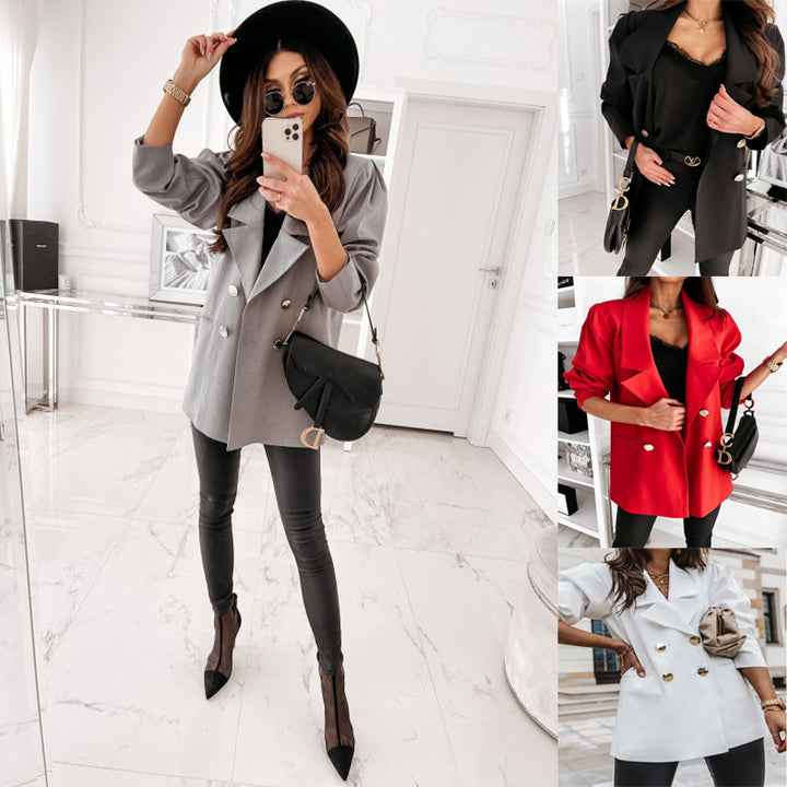 Dame Elegant Oversize-Blazer med dobbelt knaplukning Stilla