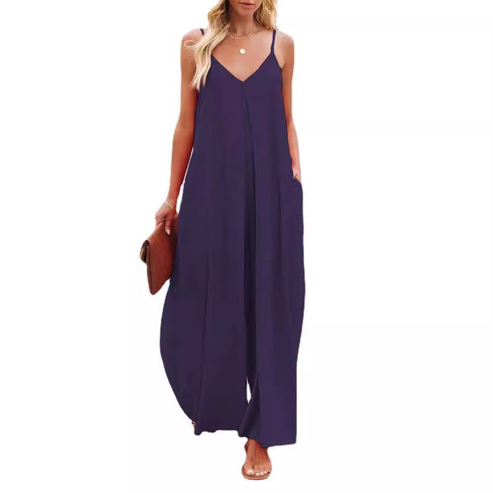 Dame bredskåret jumpsuit med spaghetti stropper Stilla