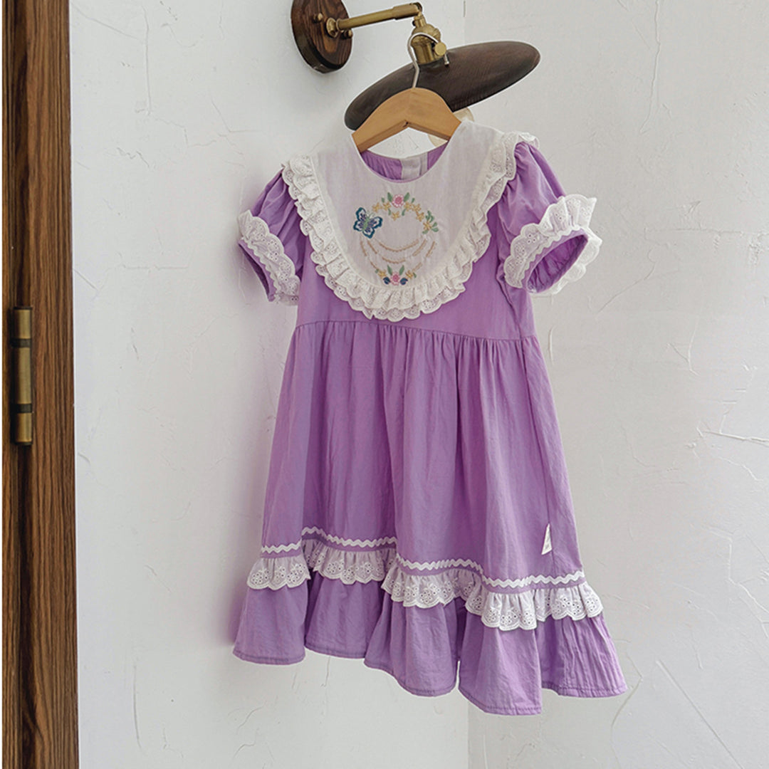 Pige vintage-inspireret broderet kjole med blonder Stilla