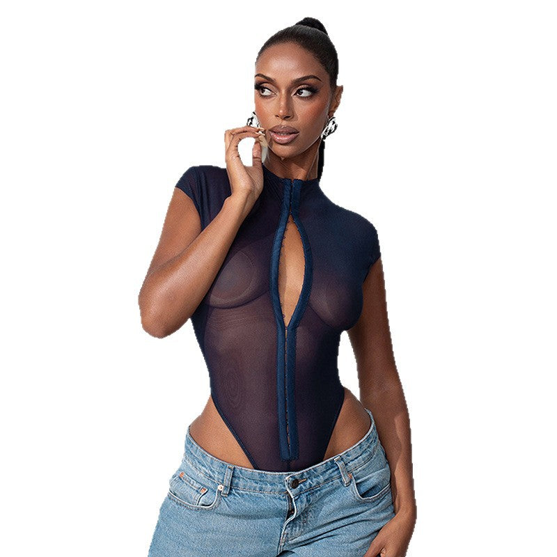 Dame Gennemsigtig Bodystocking med Lynlås og Figurformende Design Skovae