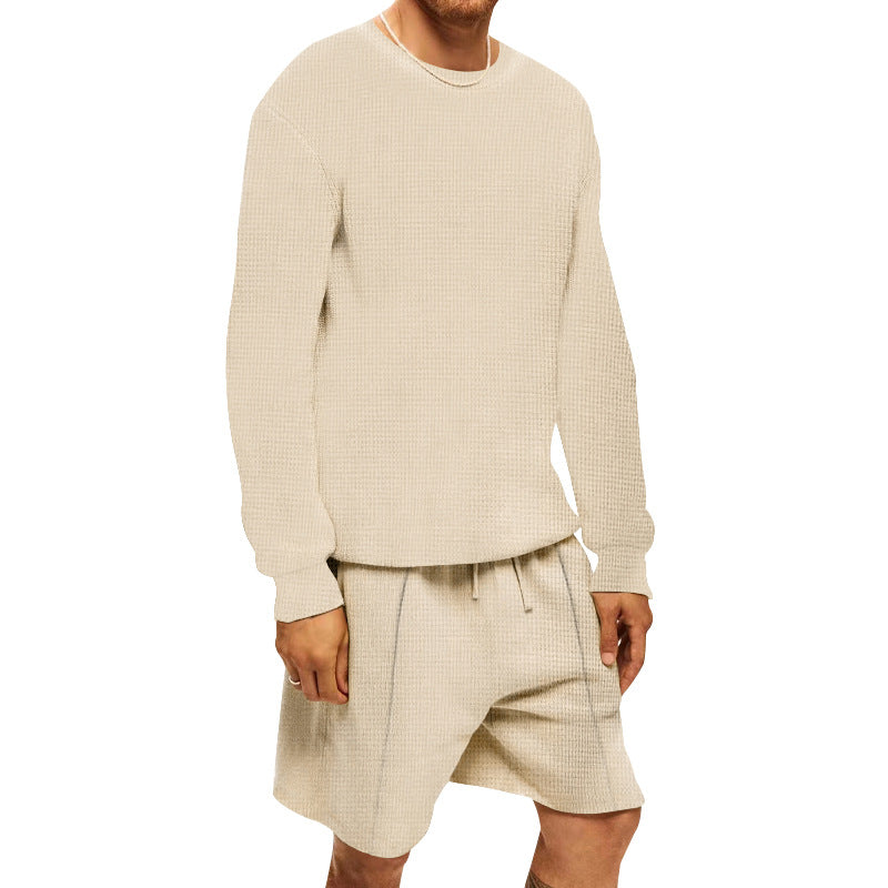 Herrer afslappet sweatshirt og shorts-sæt lavet af åndbart vaffelstrik Stilla
