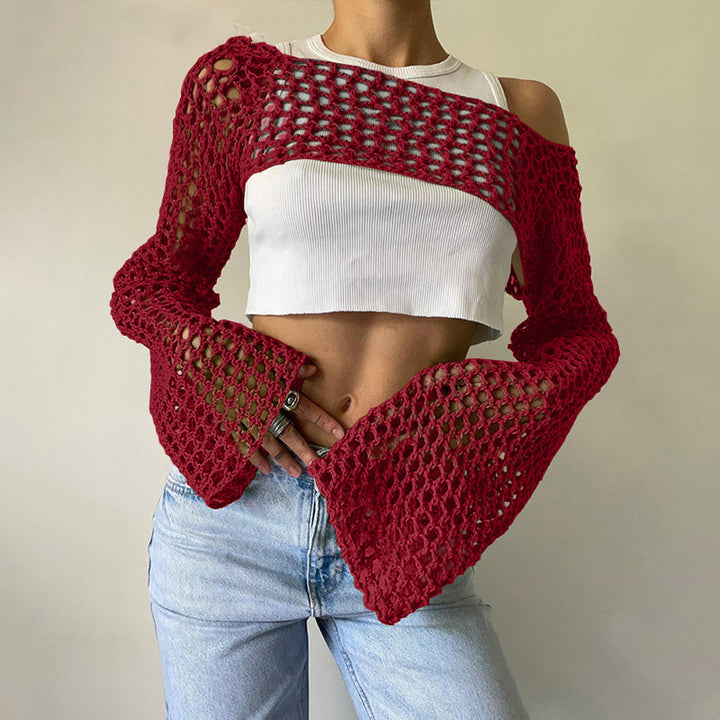Dame hæklede langærmet top med off-shoulder design Skovae