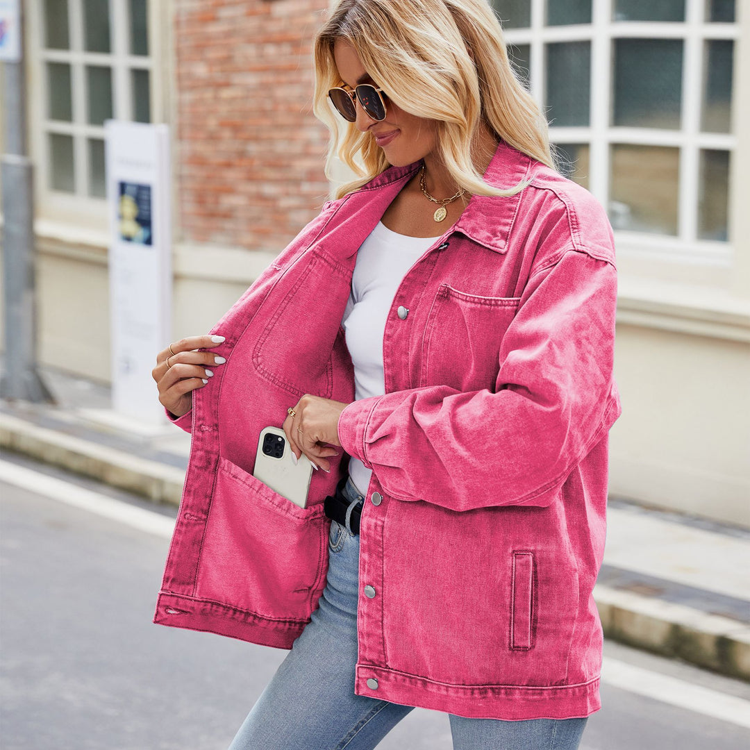 Dame Denim Skjortejakke i afslappet oversized stil med praktiske lommer Stilla