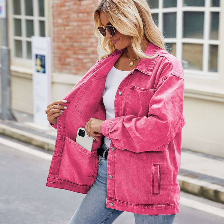 Dame Denim Skjortejakke i afslappet oversized stil med praktiske lommer Stilla