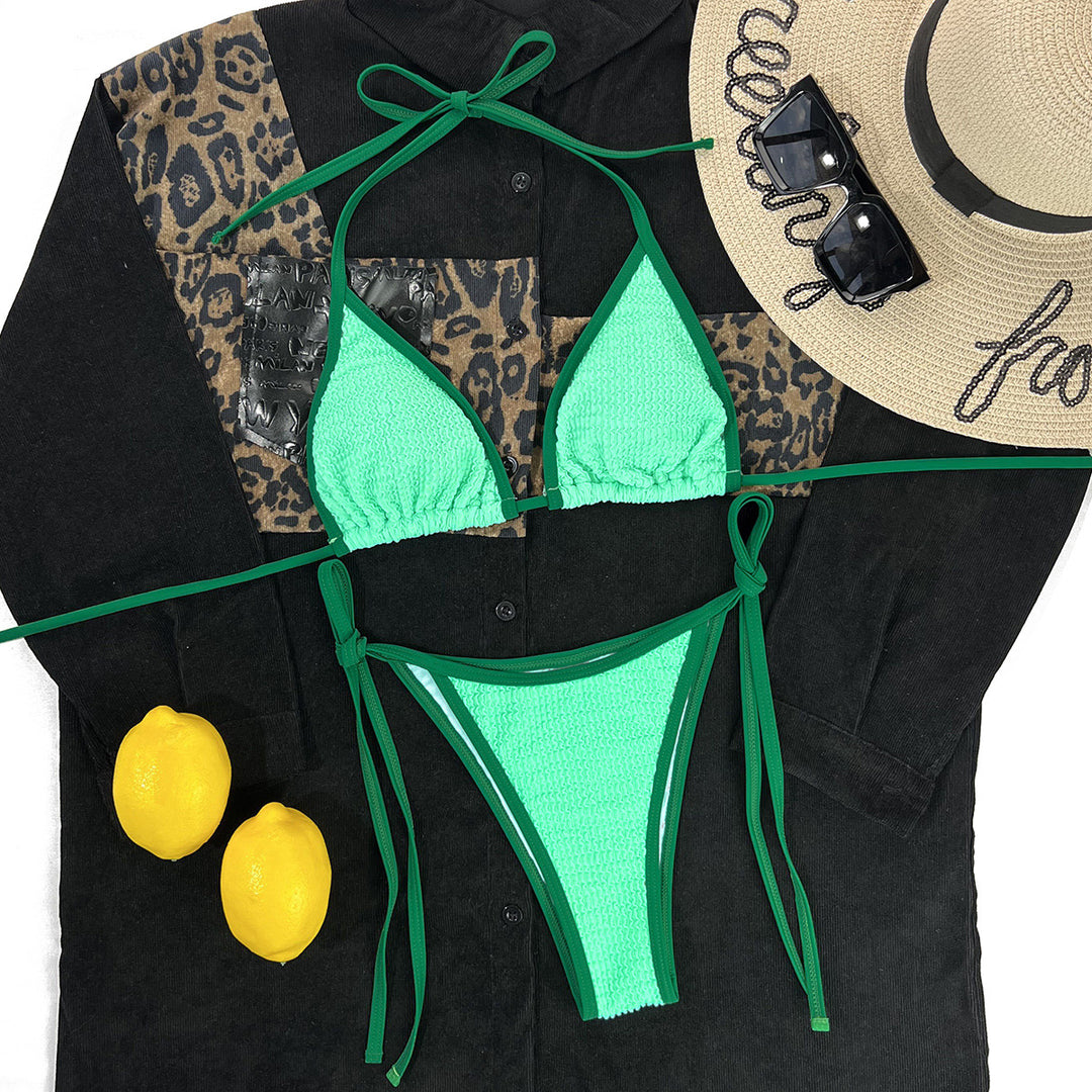 Dame Triangel-Bikini med raffineret teksturdesign og justerbare sidesnore Stilla