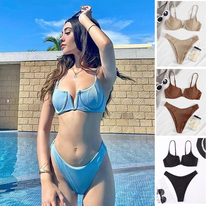 Dame Bikini-sæt med elegant Push-Up-top og højt skåret trusse Skovae