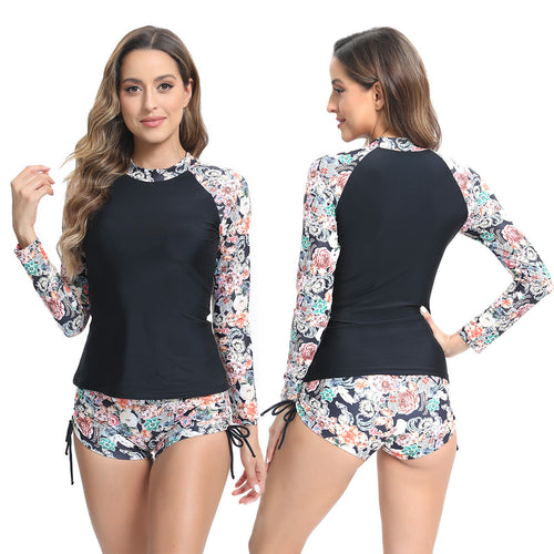 Dame UV-beskyttelse Rashguard-sæt med blomstret design Skovae