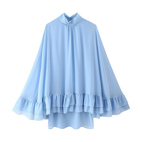 Dame flydende chiffon-top med dekorative flæsedetaljer Stilla
