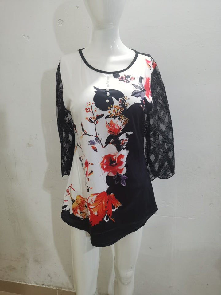 Stilla | Trendy Trykt Blonde Splice Kortærmet T-shirt