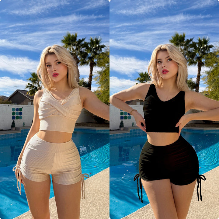 Dame Sporty Crop Top og Shorts Sæt Skovae