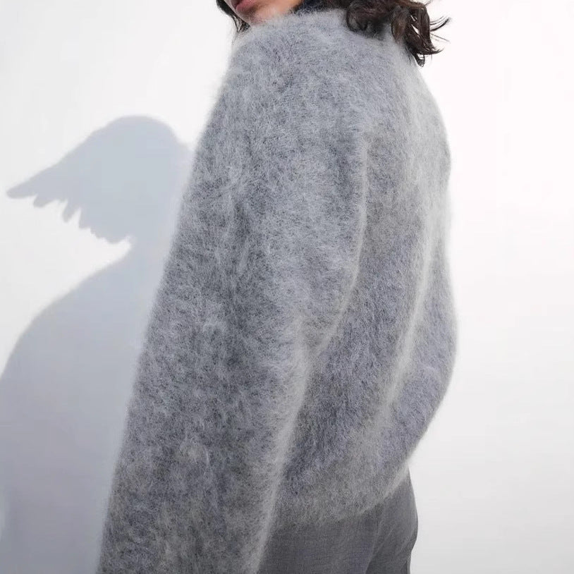 Dame oversized hyggetrøje med høj krave i mohair Stilla