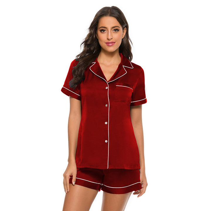 Dame satin-pyjamasæt med kortærmet bluse og shorts Stilla