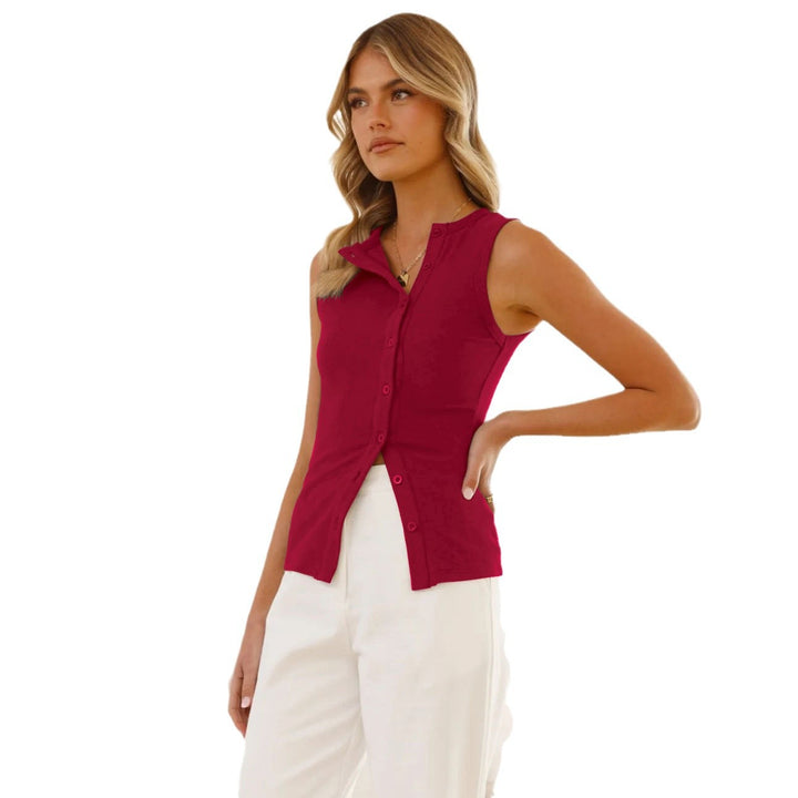 Dame ærmeløs camisole med usædvanlig snit og knapdetaljer Stilla