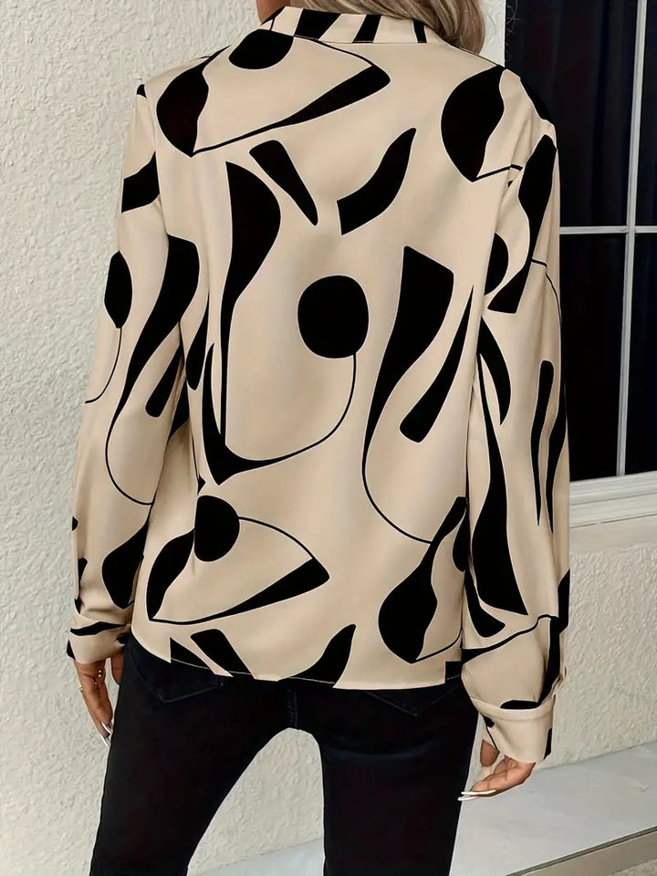 Dame Mode Bluse med grafisk design og fin stående krave Stilla