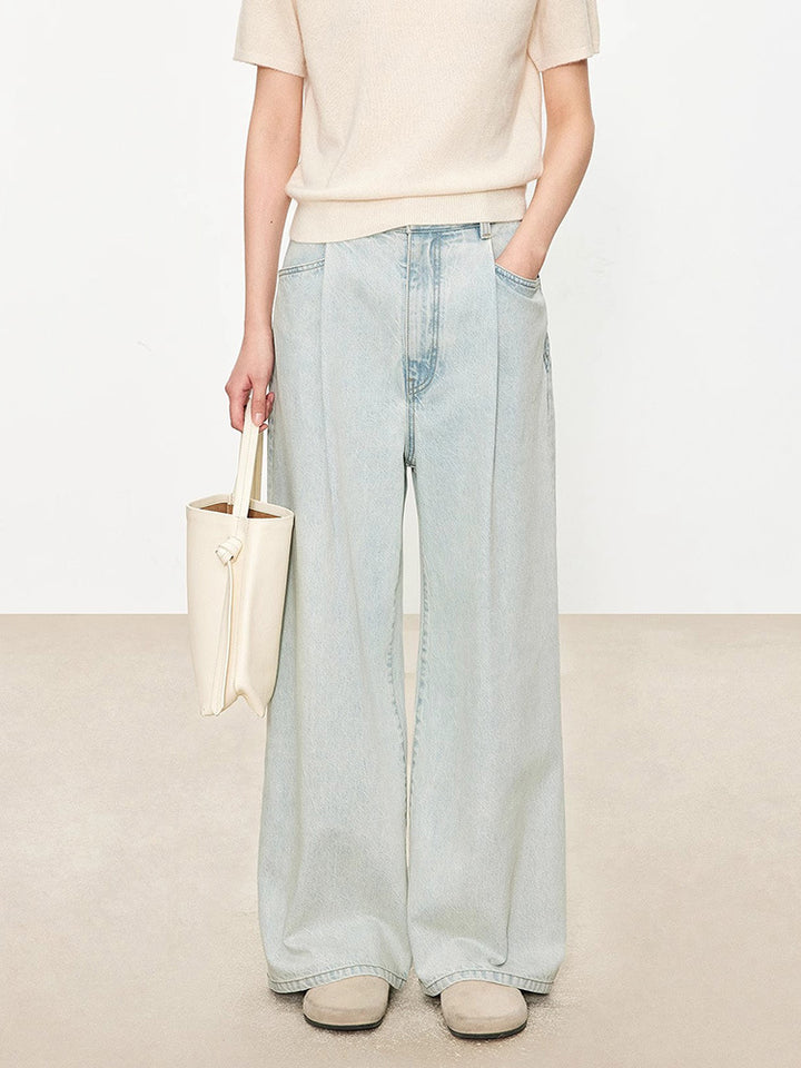 Dame brede højtaljede jeans i vintage-stil med sidelommer Stilla