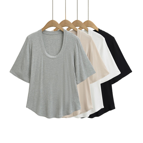Dame afslappet oversized T-shirt med bred rund halsudskæring og åndbart materiale Stilla